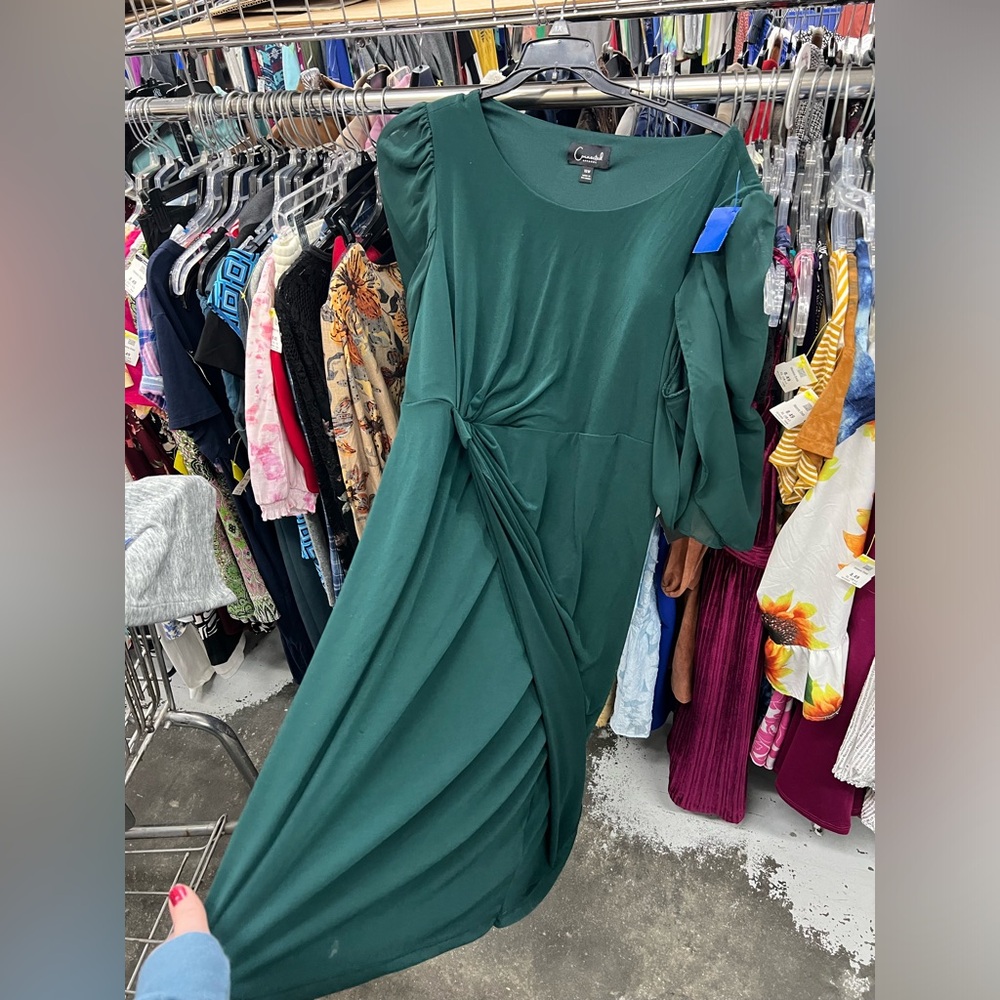 Connected Apparel Forest Green Asymmetrical Dress
